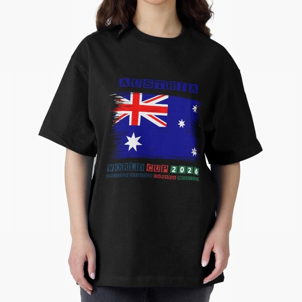 AUSTRIA WORLD CUP 2026 Oversized T-Shirt Bring Home FIFA World Cup 2026 for Fans of Cristiano Ronaldo, Haaland and CR7 and France and Portugal, Bringing Retro Football Energy, Iconic Rivalries, Trophy Chase Drama and Stadium Atmosphere; Ideal for