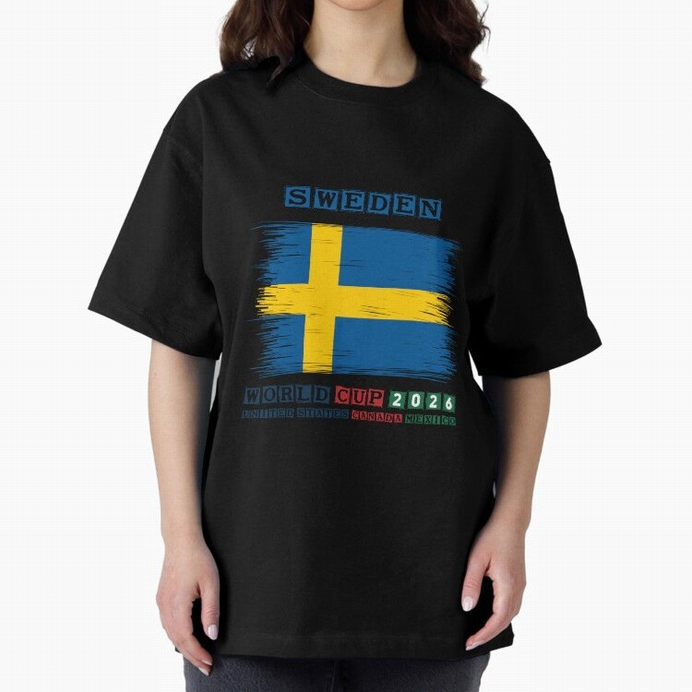 SWEDEN WORLD CUP 2026 Oversized T-Shirt Bring a Champion Mindset to Global Football Passion for FIFA World Cup 2026 Group Stage, with Messi, Neymar and Mbappe, Portugal, Spain and Germany, Fan Favorite Moments, National Team Passion, Big Match