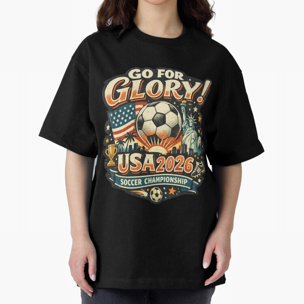 Soccer USA Oversized T-Shirt Follow Global Football Passion for FIFA World Cup 2026, Celebrating Haaland, Portugal, Spain and Germany, Stadium Chants, National Pride, Trophy Dreams and Unforgettable Football Memories; Ideal for Passionate Fans Who