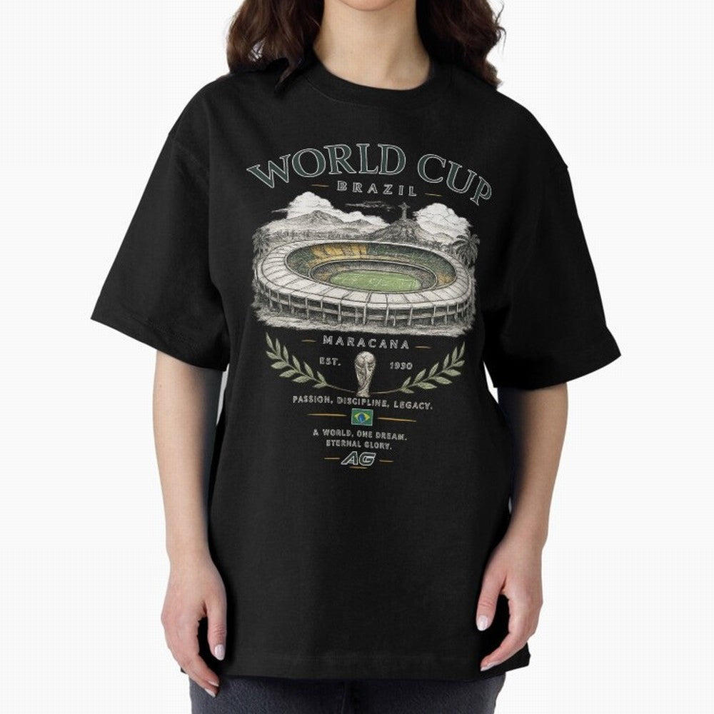 Brazil World Cup Maracana Streetwear Oversized T-Shirt Support the Legends of FIFA World Cup 2026 USA Canada Mexico for Fans of Mbappe and Neymar and Spain, Bringing Football History, Final Match Energy, Crowd Noise and Once in a Lifetime Moments;