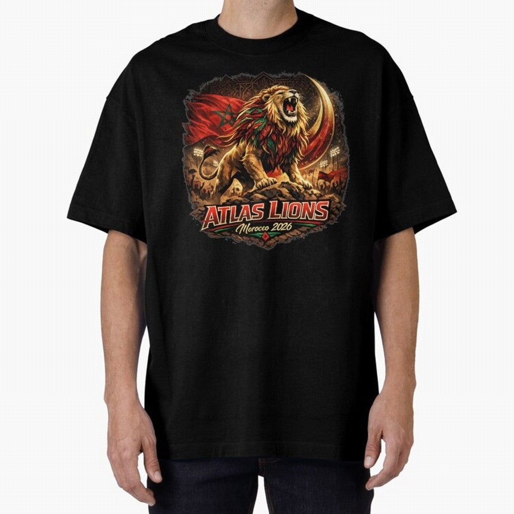 Morocco Football Fan - Atlas Lions Oversized T-Shirt Stand Proud for FIFA World Cup 2026 Driven by Cristiano Ronaldo, England Energy, Football Passion, Legendary Performances, Festival Vibes and Supporter Community; Great for Watch Parties, Sports