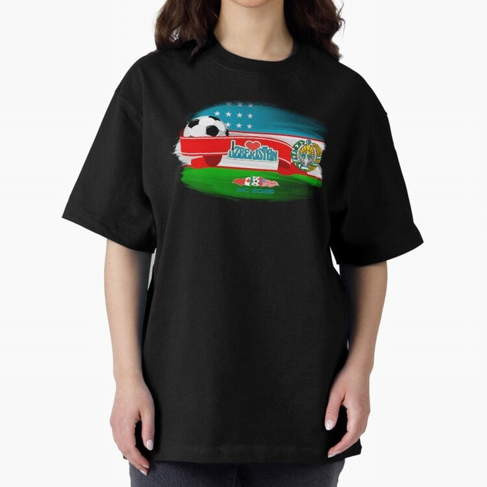 UzbekistanWC 2026 Oversized T-Shirt Carry the Dream of FIFA World Cup 2026 Group Stage Centered on CR7 and Messi, France and Portugal Energy, Fan Favorite Moments, National Team Passion, Big Match Drama and Soccer History; Great for Supporters Who