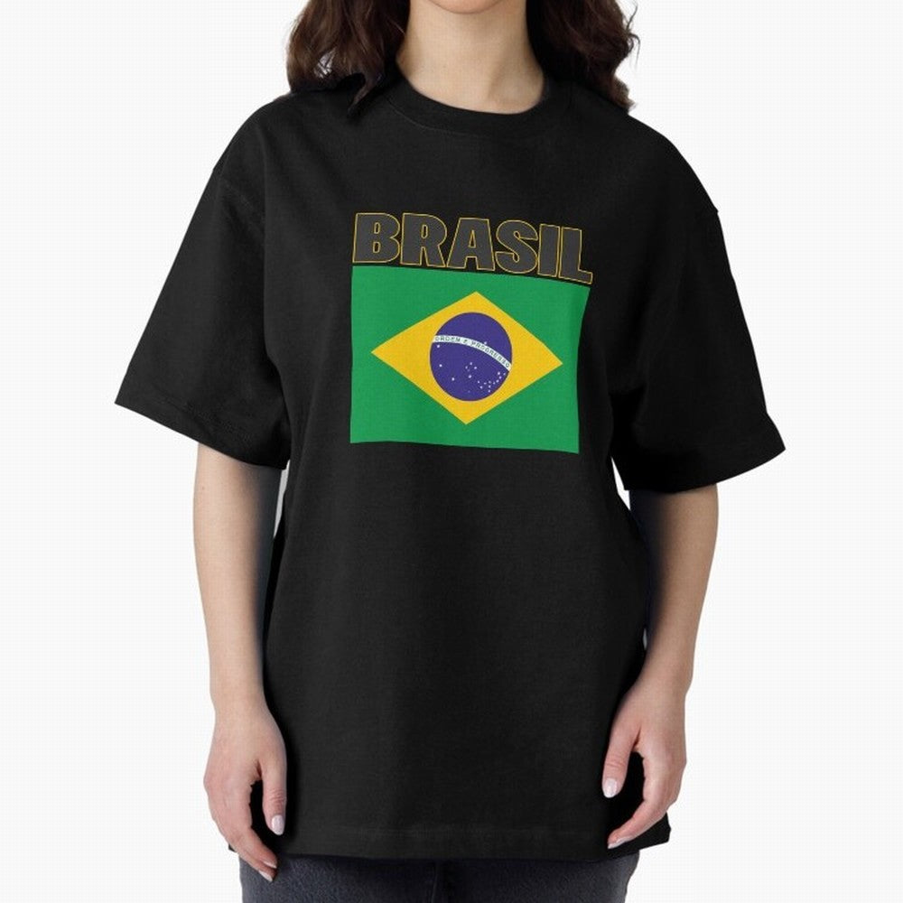 Brasil Flag Oversized T-Shirt Celebrate Rivalries and Pride in the FIFA World Cup 2026 Journey through CR7 and Messi Highlights, Argentina, France and Brazil Pride, Retro Football Energy, Iconic Rivalries, Trophy Chase Drama and Stadium Atmosphere;