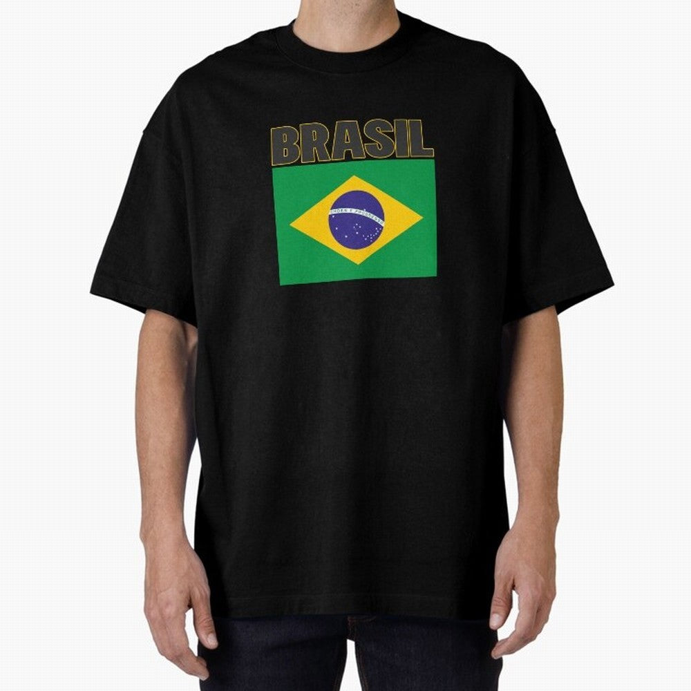 Brasil Flag Oversized T-Shirt Celebrate Rivalries and Pride in the FIFA World Cup 2026 Journey through CR7 and Messi Highlights, Argentina, France and Brazil Pride, Retro Football Energy, Iconic Rivalries, Trophy Chase Drama and Stadium Atmosphere;
