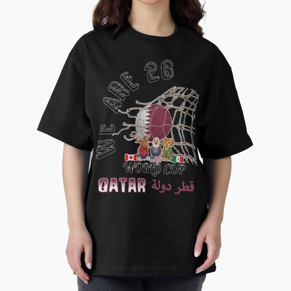 World cup 26 - Qatar Oversized T-Shirt Celebrate Soccer Greatness during FIFA World Cup 2026 USA Canada Mexico for Fans of Mbappe and England, France and Netherlands, Bringing Goal Celebration Energy, Supporter Heritage, Football Icons and