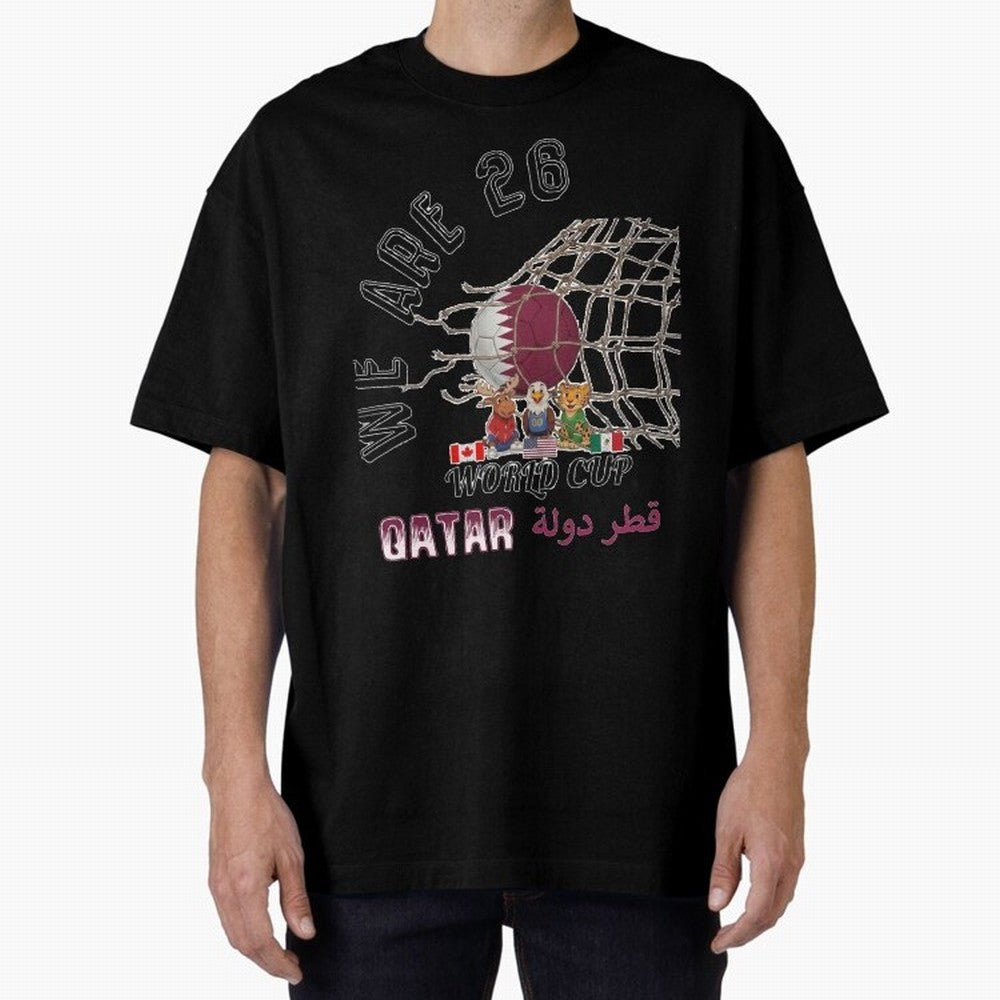 World cup 26 - Qatar Oversized T-Shirt Celebrate Soccer Greatness during FIFA World Cup 2026 USA Canada Mexico for Fans of Mbappe and England, France and Netherlands, Bringing Goal Celebration Energy, Supporter Heritage, Football Icons and