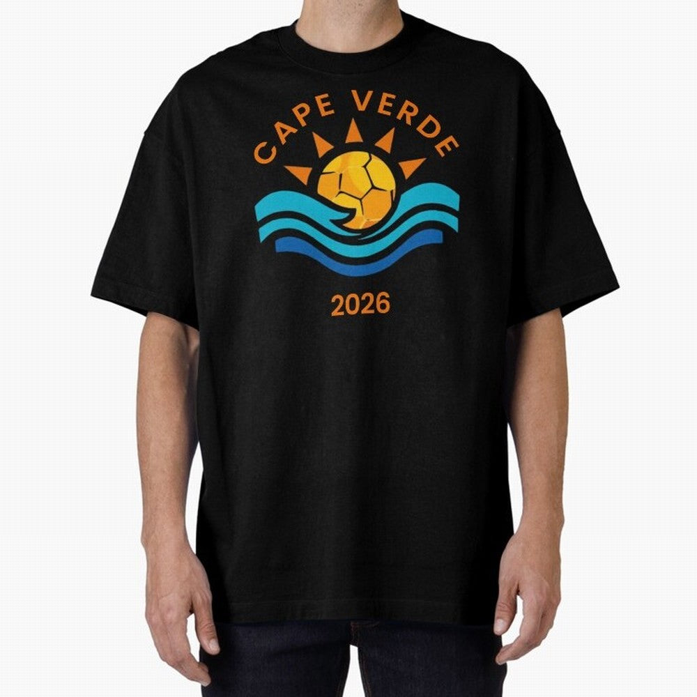 Cape Verde 2026 Oversized T-Shirt Show Support during Global Football Passion for FIFA World Cup 2026 Group Stage, Highlighting Messi and Cristiano Ronaldo, Brazil, Retro Football Energy, Iconic Rivalries, Trophy Chase Drama and Stadium Atmosphere;