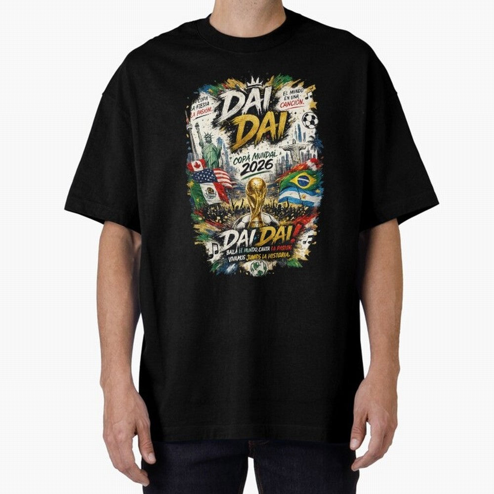 DAI DAI DESIGN FIFA 2026 Oversized T-Shirt Show Fan Pride Across FIFA World Cup 2026 Group Stage Spirit, Made for Argentina and Brazil, Messi, CR7 and Mbappe, Sports Nostalgia, International Competition, Famous Players and Unforgettable Victories;