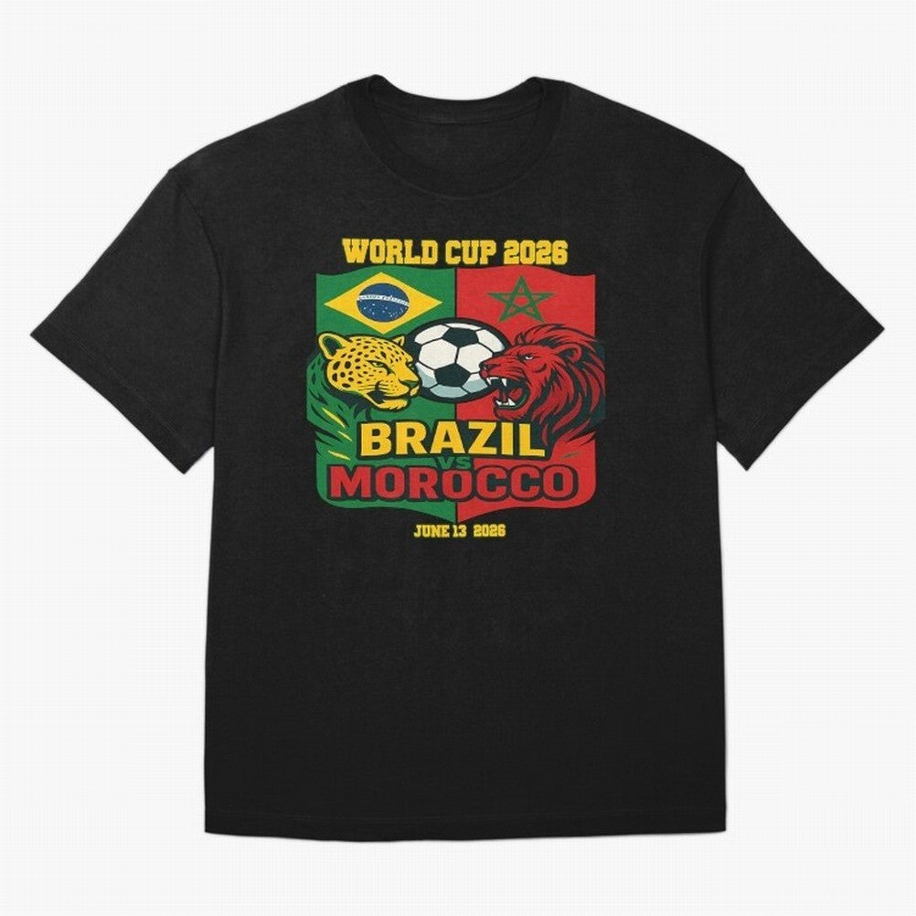 Brazil Vs Morocco June 13 2026 World Cup Soccer We Are Morocco Oversized T-Shirt Relive FIFA World Cup 2026 Group Stage Featuring Neymar, Haaland and Cristiano Ronaldo, France Energy, Championship Spirit, Famous Goals, Roaring Crowds and
