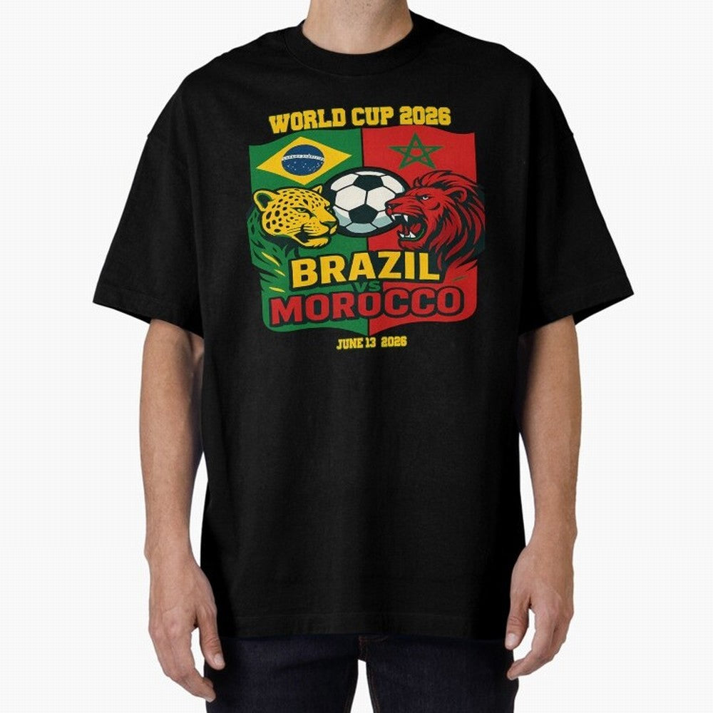 Brazil Vs Morocco June 13 2026 World Cup Soccer We Are Morocco Oversized T-Shirt Relive FIFA World Cup 2026 Group Stage Featuring Neymar, Haaland and Cristiano Ronaldo, France Energy, Championship Spirit, Famous Goals, Roaring Crowds and