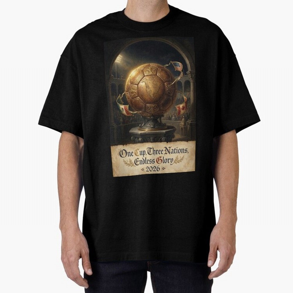 World Cup 2026 Emblem USA Canada Mexico Oversized T-Shirt Celebrate Every Goal in FIFA World Cup 2026 USA Canada Mexico Spirit, Filled with Spain, Messi, Neymar and Mbappe, Tournament Hype, Historic Matchups, Family Viewing Parties and Global