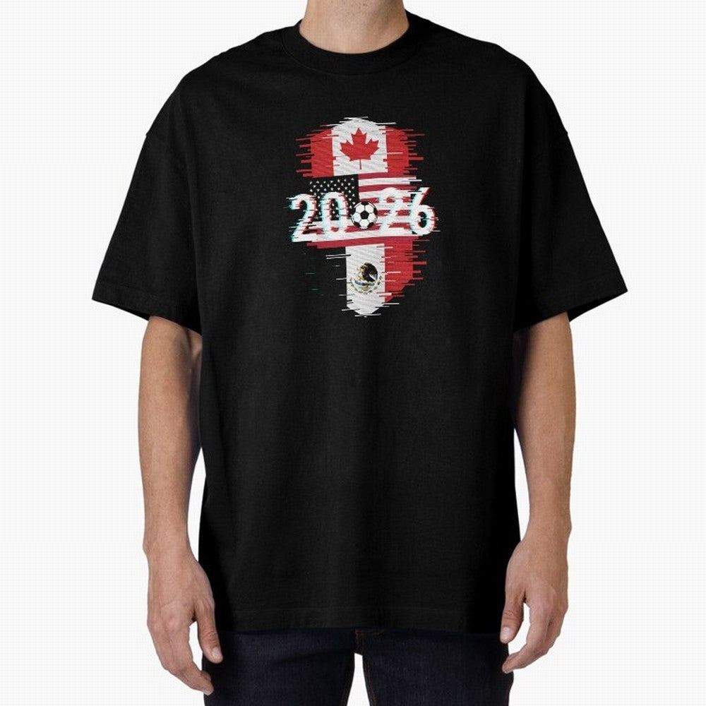 Glitched United 2026 - North America Emblem Cup T-Shirt_82794505 Oversized T-Shirt Bring Retro Soccer Energy to FIFA World Cup 2026 USA Canada Mexico Spirit, Centered on Germany, Mbappe, Football History, Final Match Energy, Crowd Noise and Once in