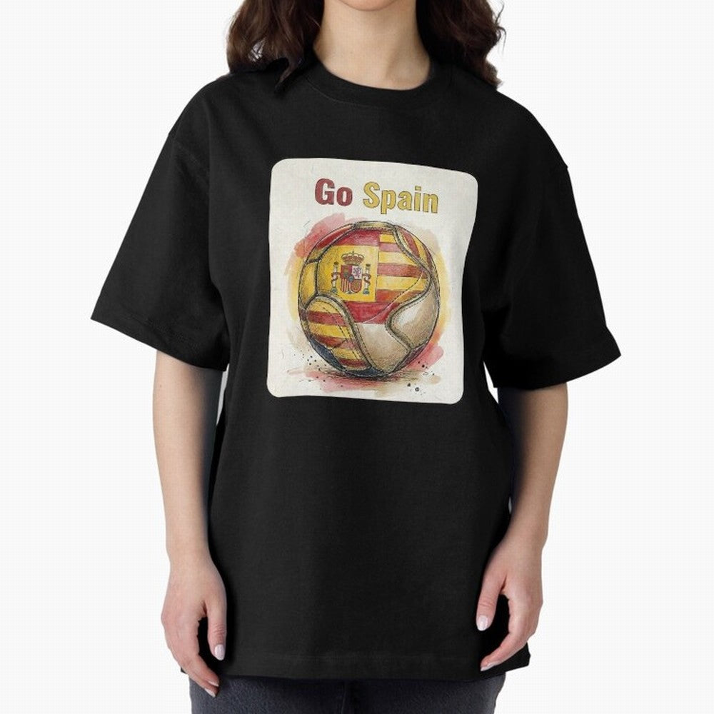 Go Spain Soccer Ball Flag | Canadian Football Fan Graphic Tee Oversized T-Shirt Bring International Match Energy to FIFA World Cup 2026 USA Canada Mexico Spirit, Centered on Brazil, Cristiano Ronaldo, Haaland and CR7, Supporter Pride, Iconic