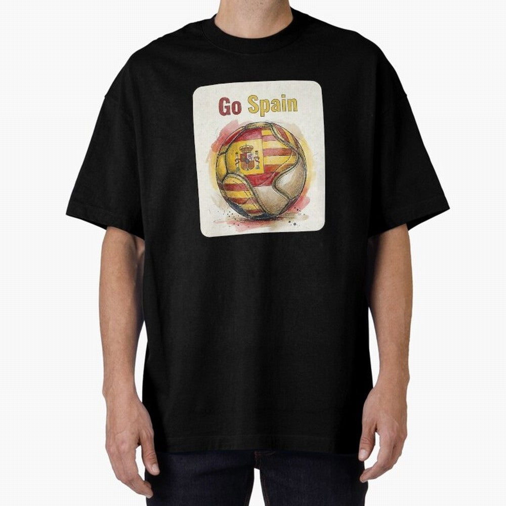 Go Spain Soccer Ball Flag | Canadian Football Fan Graphic Tee Oversized T-Shirt Bring International Match Energy to FIFA World Cup 2026 USA Canada Mexico Spirit, Centered on Brazil, Cristiano Ronaldo, Haaland and CR7, Supporter Pride, Iconic