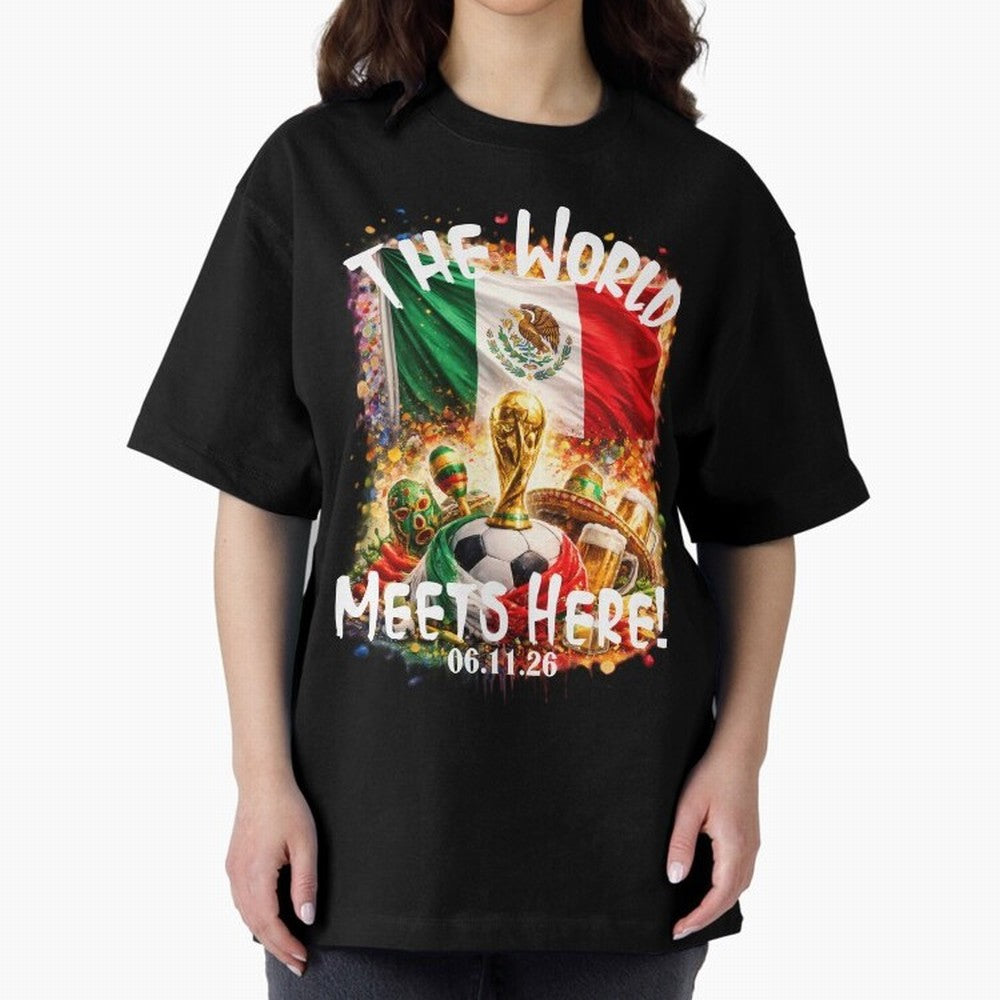2026 World Cup Oversized T-Shirt Show Passion for the Stars of FIFA World Cup 2026 USA Canada Mexico Filled with CR7 and Messi, England Energy, Retro Football Energy, Iconic Rivalries, Trophy Chase Drama and Stadium Atmosphere; Ideal for Passionate