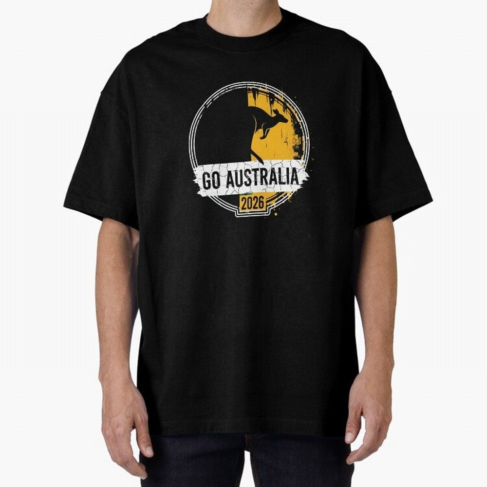Golden Green Kangaroo Emblem Go Australia 2026 Supporter Design T-Shirt_83662099 Oversized T-Shirt Build FIFA World Cup 2026 USA Canada Mexico for Fans of Messi, CR7 and Mbappe and Argentina and Brazil, Bringing Tournament Hype, Historic Matchups,