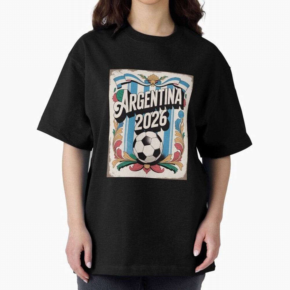 Argentina World Cup 2026 Filete Porte?o Vintage Football Poster - Buenos Aires Folk Art Fan Design Oversized T-Shirt Celebrate the Road through FIFA World Cup 2026 USA Canada Mexico Made for Neymar, Argentina Energy, Goal Celebration Energy,