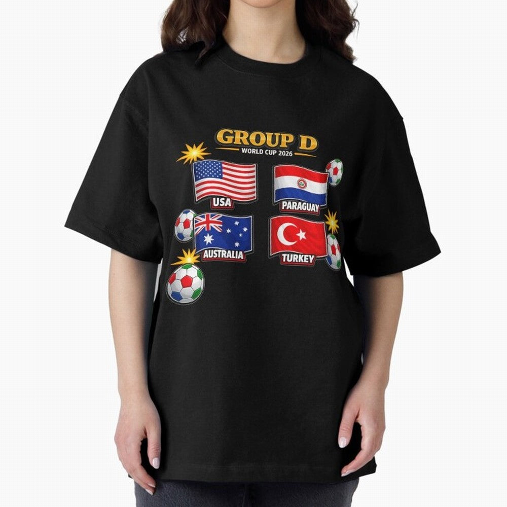Group?D?¨C?World?Cup?2026?Flags Oversized T-Shirt Show Your Tournament Heart for FIFA World Cup 2026 USA Canada Mexico Centered on Mbappe and Neymar, Brazil Energy, Retro Football Energy, Iconic Rivalries, Trophy Chase Drama and Stadium Atmosphere;