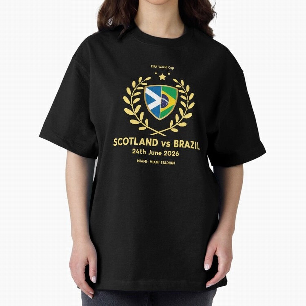 FIFA World Cup - Scotland v Brazil Oversized T-Shirt Honor Champions and Dreams in FIFA World Cup 2026 Group Stage Spirit, Celebrating Brazil, Portugal and Argentina, Mbappe and Neymar, Supporter Pride, Iconic Celebrations, Legendary Names and
