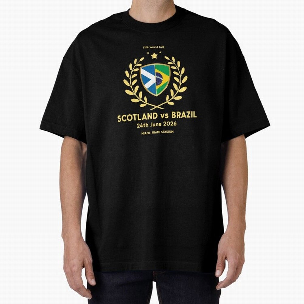 FIFA World Cup - Scotland v Brazil Oversized T-Shirt Honor Champions and Dreams in FIFA World Cup 2026 Group Stage Spirit, Celebrating Brazil, Portugal and Argentina, Mbappe and Neymar, Supporter Pride, Iconic Celebrations, Legendary Names and