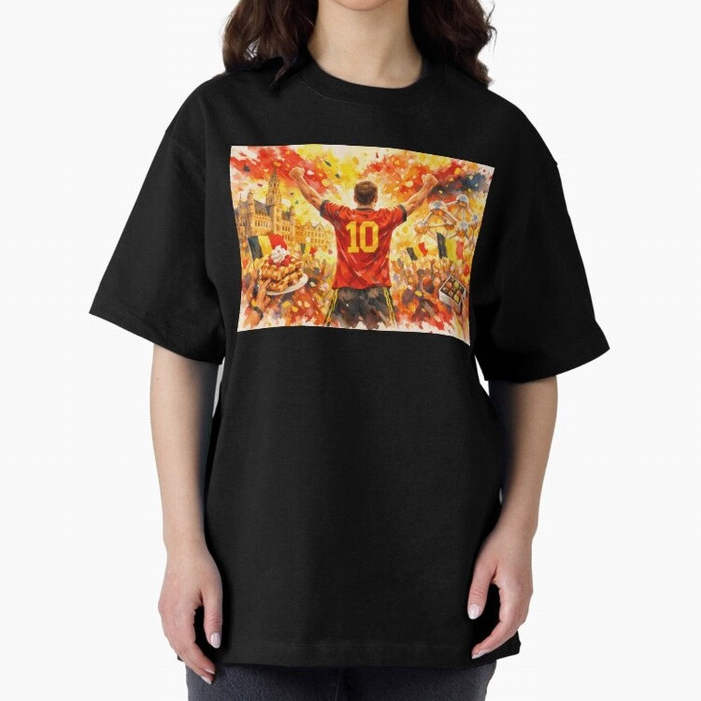 Belgian Celebration with Atomium Belgium Soccer Vibes Oversized T-Shirt Stand Out with Spirit from Match Day Hype around FIFA World Cup 2026 Group Stage, Messi, Neymar and Mbappe, Argentina and Brazil, Fan Favorite Moments, National Team Passion,