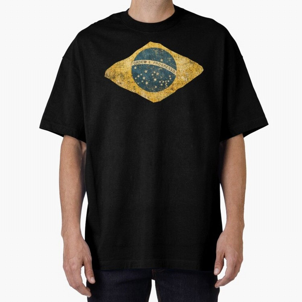 Vintage Brazil Flag Soccer Fan Design Oversized T-Shirt Feel the Roar of Global Football Passion for FIFA World Cup 2026, Celebrating Neymar, Haaland and Cristiano Ronaldo, Germany, Global Supporter Spirit, Legendary Goals, National Colors and