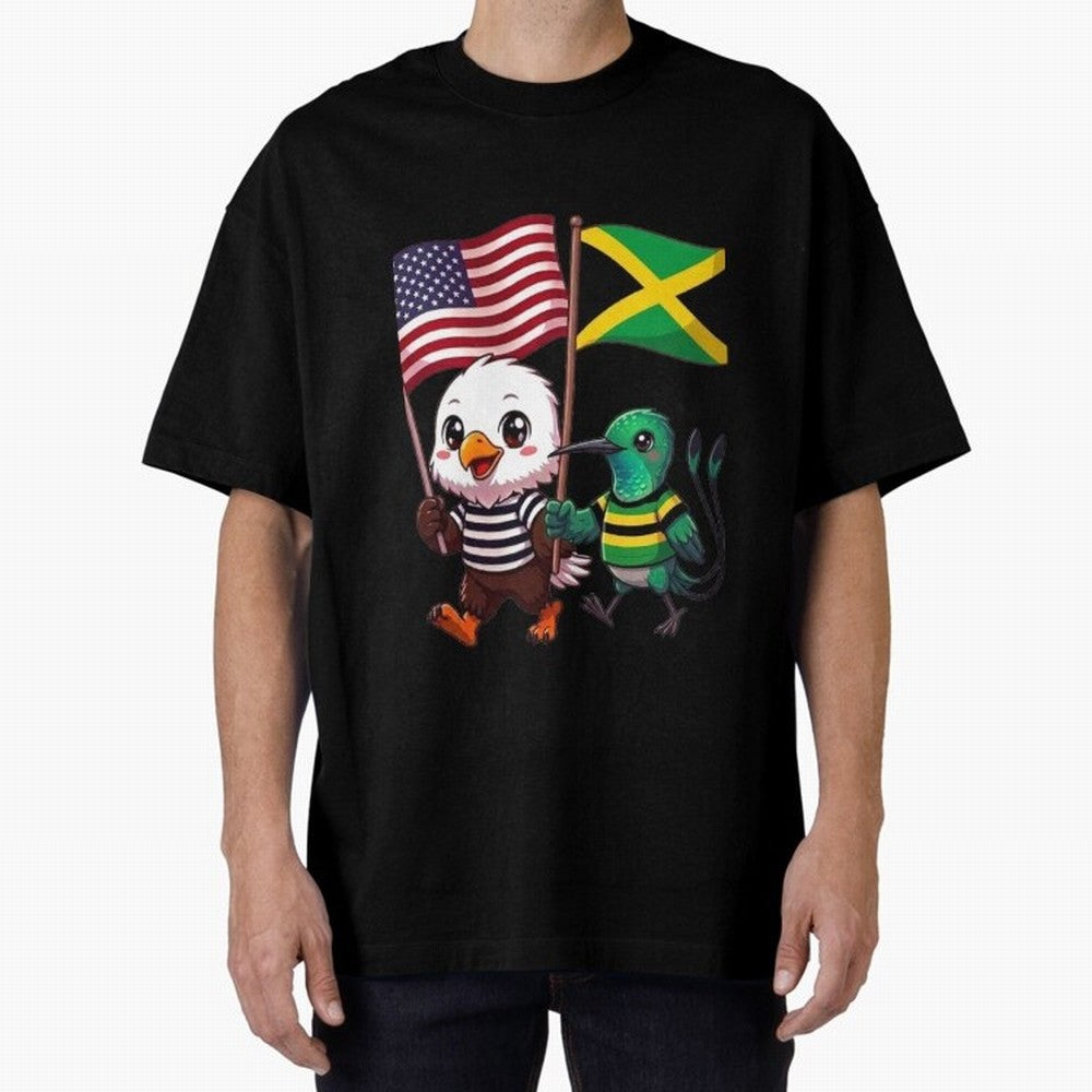 The American eagle and its friend, the Jamaican hummingbird Oversized T-Shirt Bring Bold Fan Energy to FIFA World Cup 2026 for Fans of Mbappe and Neymar and Portugal, Bringing Game Day Rituals, Football Legends, Country Pride and the Road to the