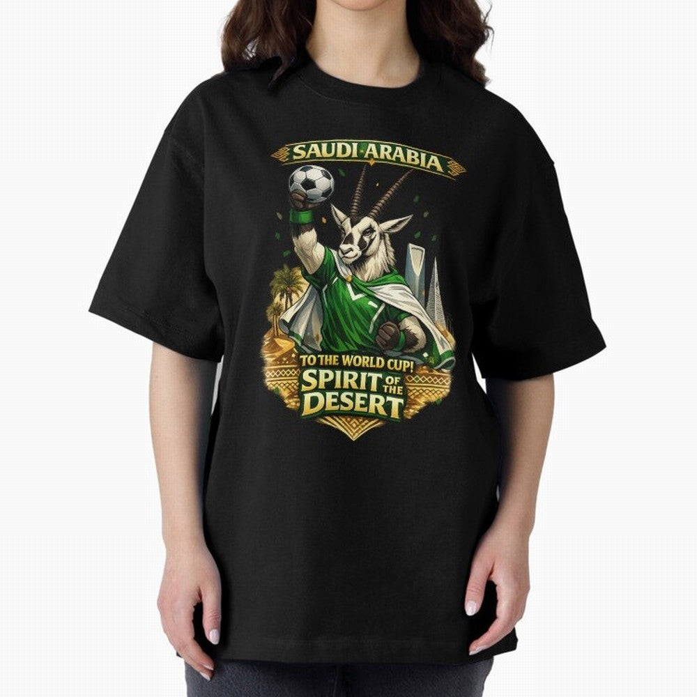 Saudi Arabia World Cup Desert Spirit Oversized T-Shirt Celebrate Soccer Greatness during the FIFA World Cup 2026 USA Canada Mexico Journey through Cristiano Ronaldo, Haaland and CR7 Highlights, Portugal, Spain and Germany Pride, Football History,