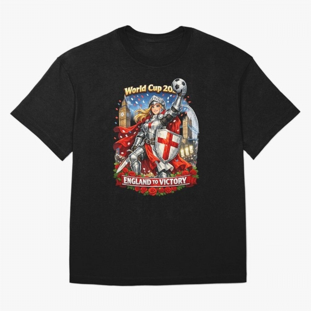 England To Victory Knight World Cup 2026 Oversized T-Shirt Capture FIFA World Cup 2026 Group Stage for Fans of Haaland and Mbappe and France, Bringing Sports Nostalgia, International Competition, Famous Players and Unforgettable Victories; Made for