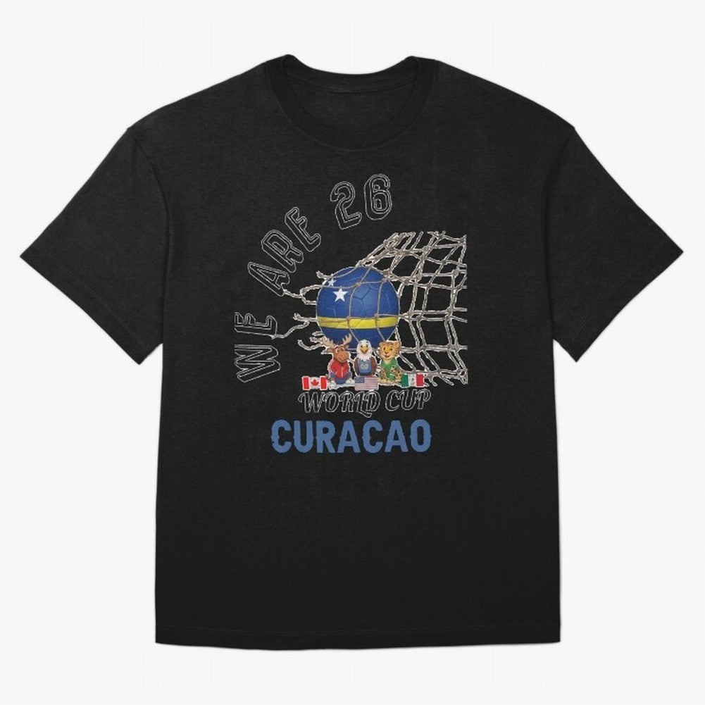 World cup 26 - Curacao Oversized T-Shirt Support Global Football Passion for FIFA World Cup 2026 USA Canada Mexico, Highlighting Haaland, Spain and Netherlands, Retro Football Energy, Iconic Rivalries, Trophy Chase Drama and Stadium Atmosphere;