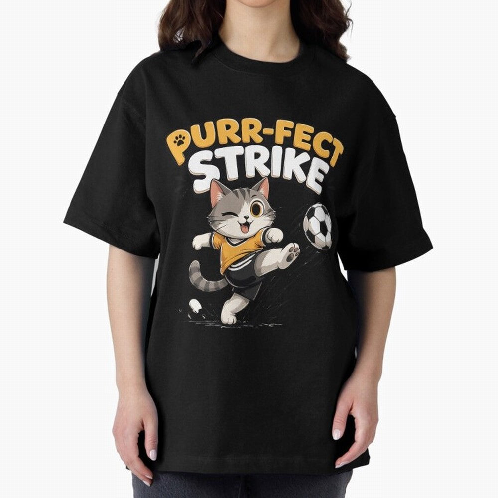 Purr-fect Strike Oversized T-Shirt Celebrate Every Goal in Global Football Passion for FIFA World Cup 2026, Celebrating Mbappe and Neymar, Germany, Game Day Rituals, Football Legends, Country Pride and the Road to the Final; Great for Supporters