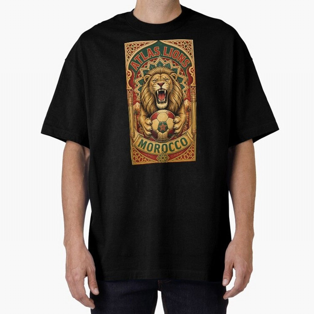 Morocco Soccer Lion - Atlas Lions Vintage African Football Fan T-Shirt Oversized T-Shirt Keep the Legacy of Match Day Hype around FIFA World Cup 2026, Haaland and Mbappe, England and Germany, Stadium Memories, Football Loyalty, International Chants