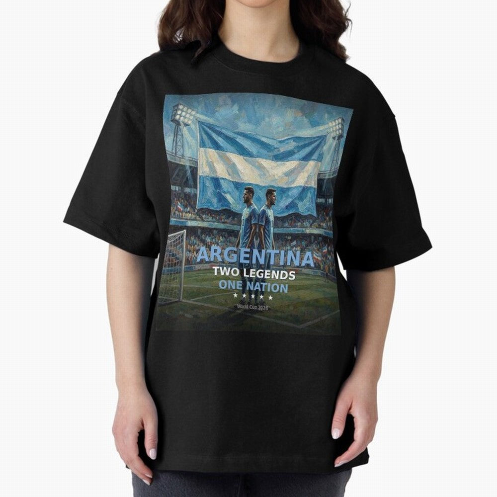Argentina Two Legends One Nation - World Cup 2026 Soccer Fan Tee Oversized T-Shirt Support the Legends of FIFA World Cup 2026 Group Stage Built around Haaland and Mbappe, Argentina Energy, Football History, Final Match Energy, Crowd Noise and Once