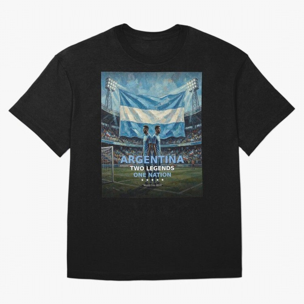 Argentina Two Legends One Nation - World Cup 2026 Soccer Fan Tee Oversized T-Shirt Support the Legends of FIFA World Cup 2026 Group Stage Built around Haaland and Mbappe, Argentina Energy, Football History, Final Match Energy, Crowd Noise and Once