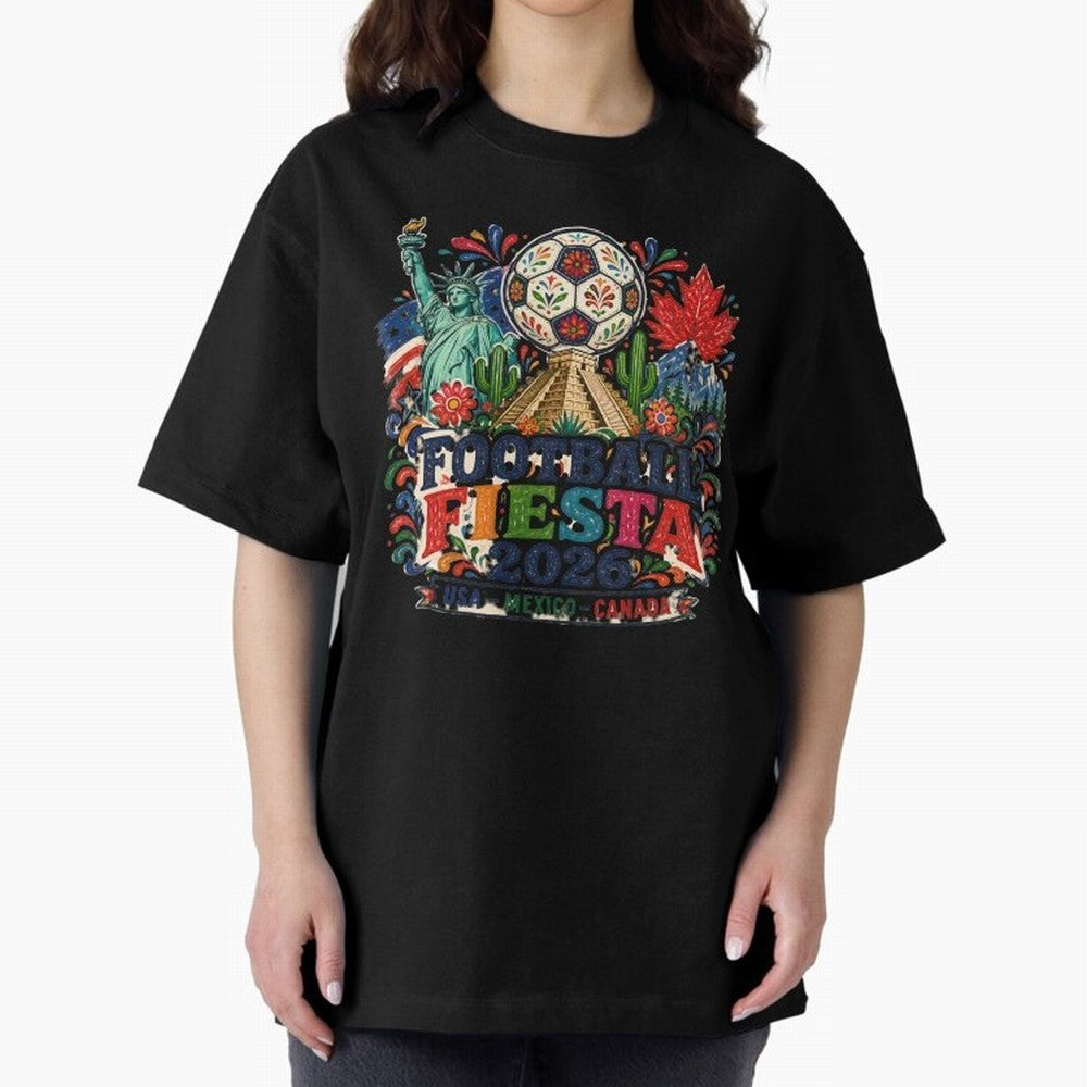 Football Fiesta 2026 Soccer Celebration Art Oversized T-Shirt Feel the Heartbeat of FIFA World Cup 2026 USA Canada Mexico Featuring Messi, CR7 and Mbappe, Brazil, Portugal and Argentina Energy, Vintage Soccer Flavor, Modern Football Stars, National