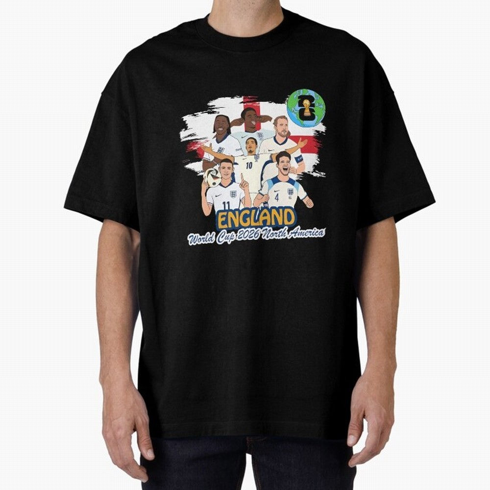 England Soccer Stars World Cup 2026 North America Oversized T-Shirt Remember Iconic Moments from FIFA World Cup 2026 for Fans of Haaland and Mbappe and Spain, Bringing Classic Soccer Heritage, Championship Pressure, Fan Loyalty and International