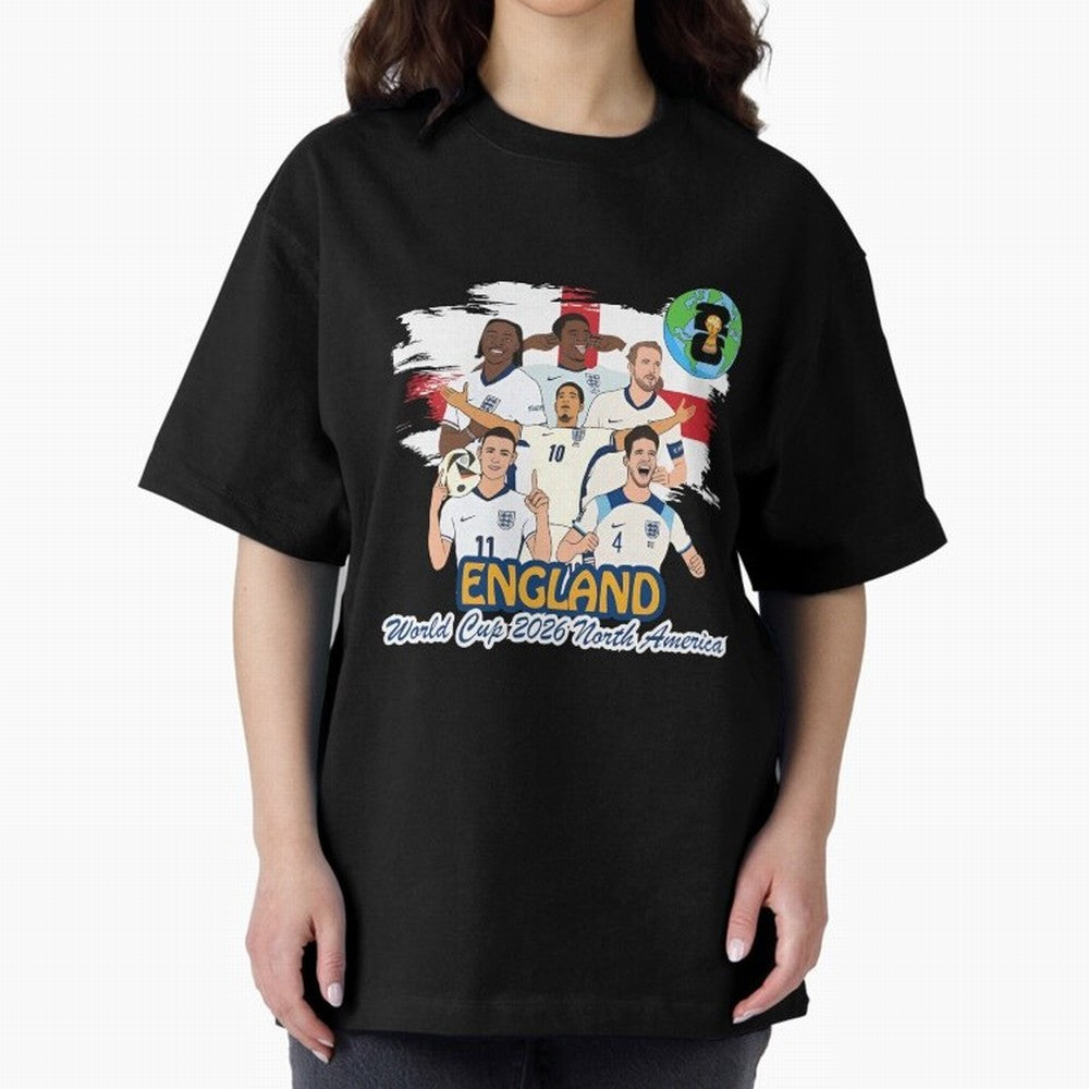 England Soccer Stars World Cup 2026 North America Oversized T-Shirt Remember Iconic Moments from FIFA World Cup 2026 for Fans of Haaland and Mbappe and Spain, Bringing Classic Soccer Heritage, Championship Pressure, Fan Loyalty and International