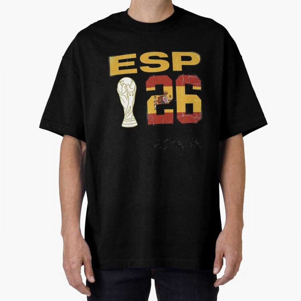 Spain Football World Cup 2026 - Vintage ESP 26 Flag Design Oversized T-Shirt Mark Global Football Passion for FIFA World Cup 2026 Group Stage, Connected to Messi, Argentina, Tournament Hype, Historic Matchups, Family Viewing Parties and Global