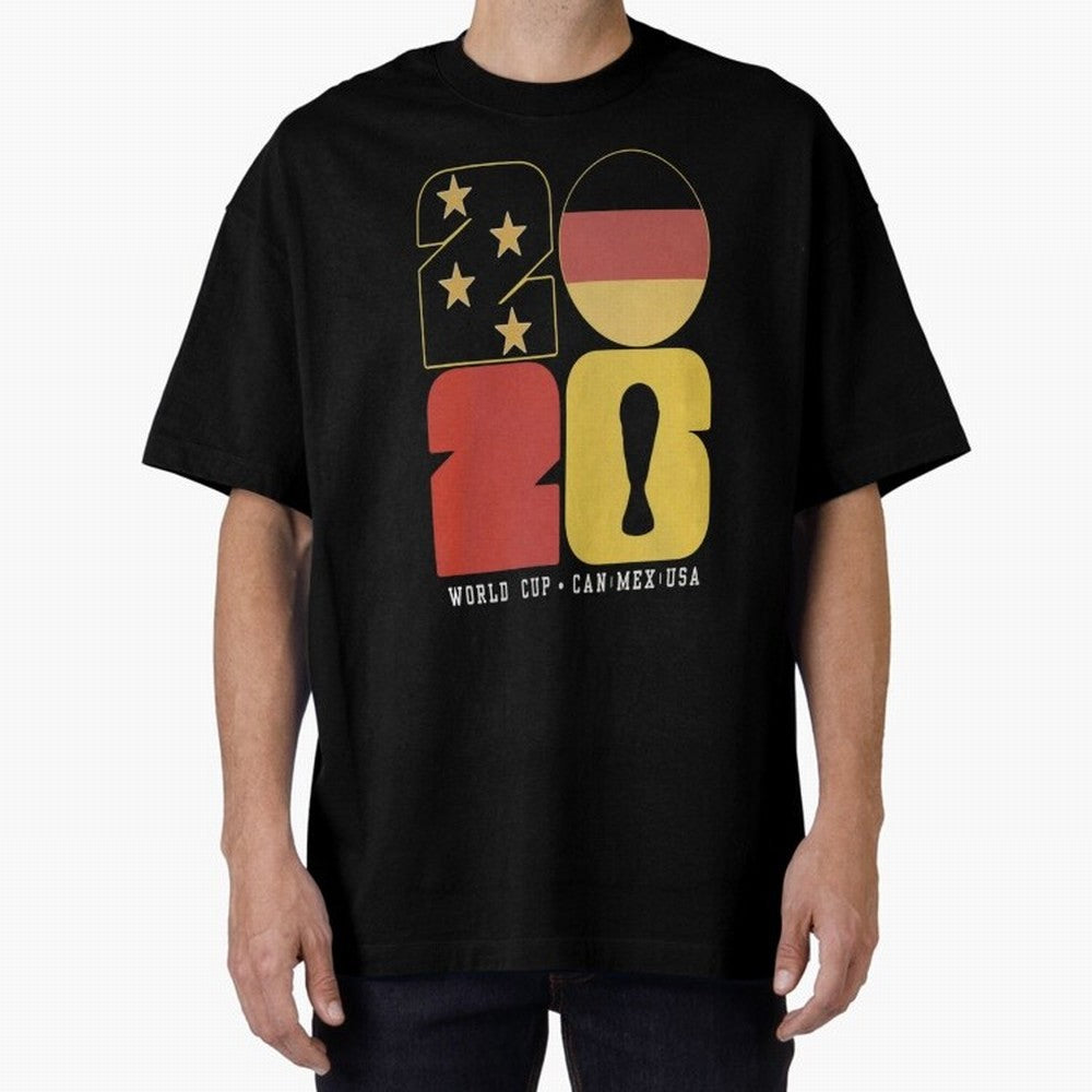 Germany Football World Cup 2026 - Die Mannschaft Retro Typography Oversized T-Shirt Make the Season About Global Football Passion for FIFA World Cup 2026, Featuring Messi, Brazil, Portugal and Argentina, Football Festival Excitement, Trophy