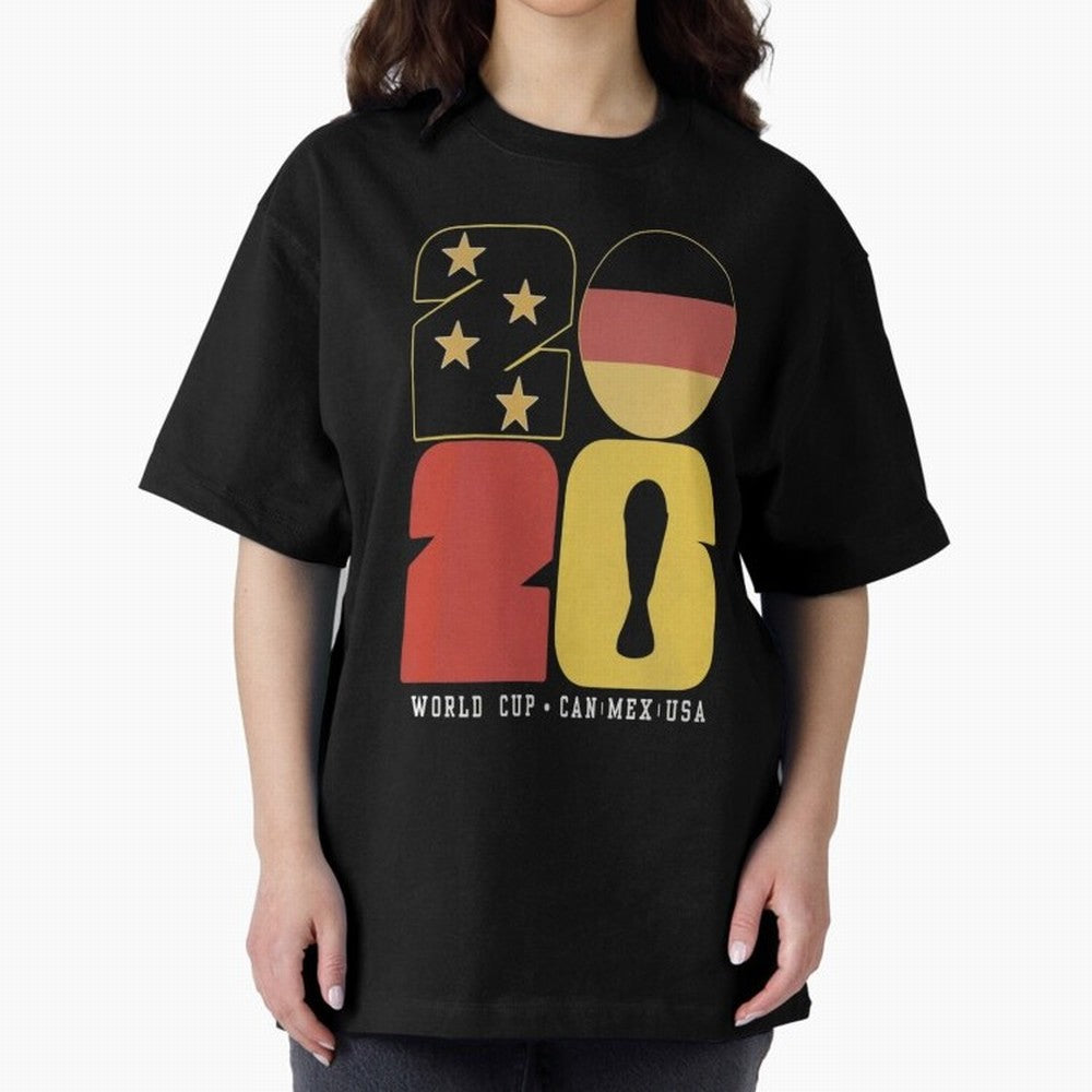 Germany Football World Cup 2026 - Die Mannschaft Retro Typography Oversized T-Shirt Make the Season About Global Football Passion for FIFA World Cup 2026, Featuring Messi, Brazil, Portugal and Argentina, Football Festival Excitement, Trophy