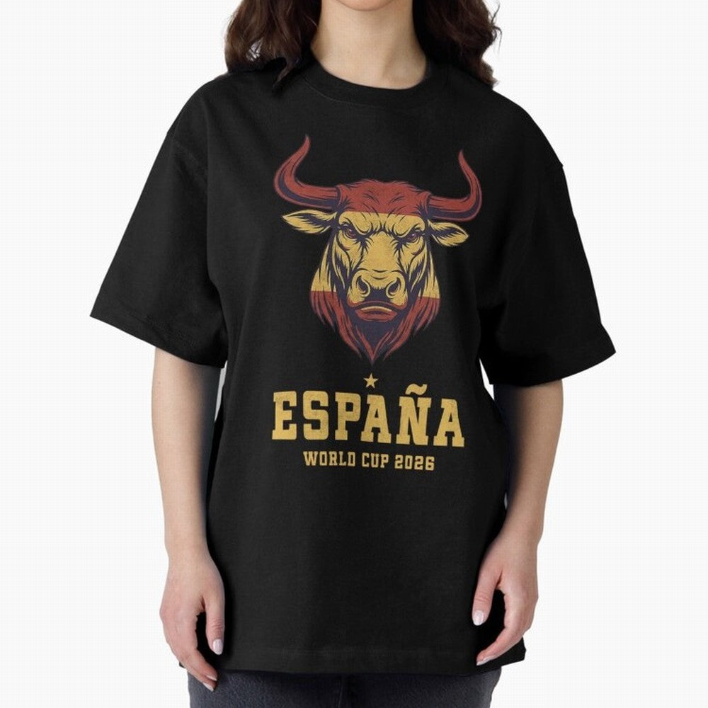 Spain Football World Cup 2026 - Vintage Spanish Bull Espa?a Oversized T-Shirt Join Supporters Worldwide for the FIFA World Cup 2026 Journey through Messi, Neymar and Mbappe Highlights, Portugal, Spain and Germany Pride, Goal Celebration Energy,