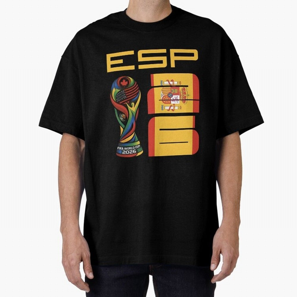 Spain Soccer World Cup 2026 Fan Art - ESP La Roja Oversized T-Shirt Celebrate National Team Dreams in FIFA World Cup 2026 for Fans of Haaland and Mbappe and Portugal, Bringing Football Festival Excitement, Trophy Ambitions, Country Rivalries and