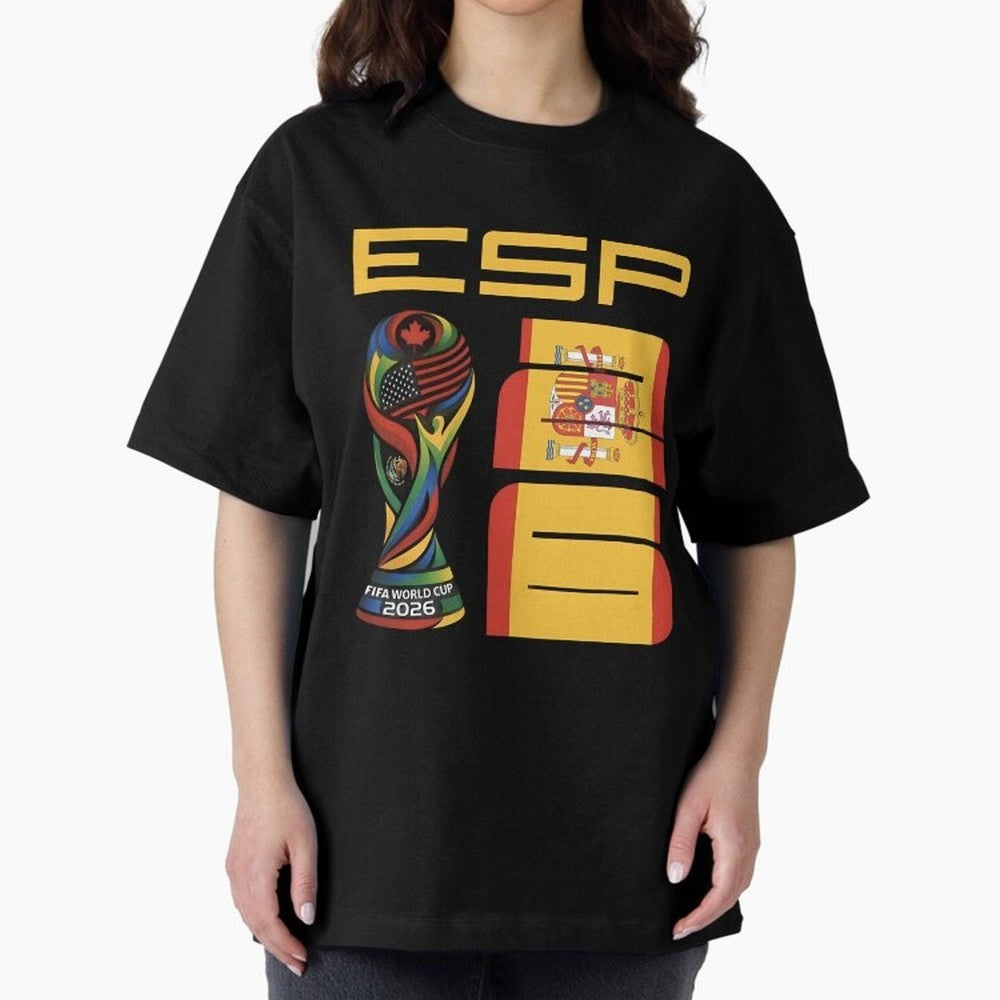 Spain Soccer World Cup 2026 Fan Art - ESP La Roja Oversized T-Shirt Celebrate National Team Dreams in FIFA World Cup 2026 for Fans of Haaland and Mbappe and Portugal, Bringing Football Festival Excitement, Trophy Ambitions, Country Rivalries and