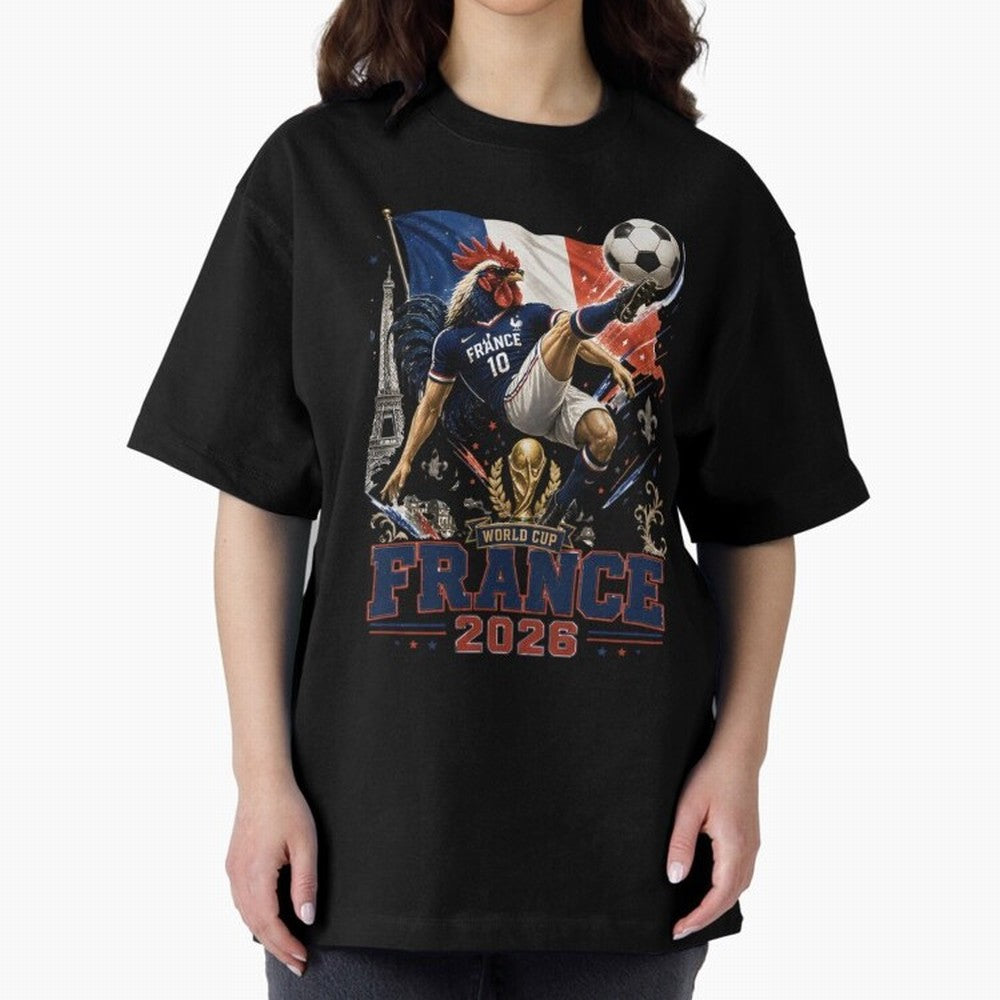 France Football World Cup 2026 Retro Rooster Kick - Les Bleus Oversized T-Shirt Show Your Stadium Side during the FIFA World Cup 2026 Group Stage Journey through Cristiano Ronaldo, Haaland and CR7 Highlights, Portugal, Spain and Germany Pride,