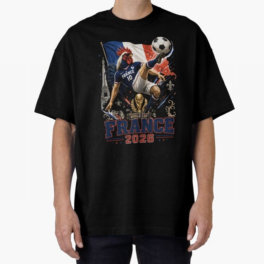 France Football World Cup 2026 Retro Rooster Kick - Les Bleus Oversized T-Shirt Show Your Stadium Side during the FIFA World Cup 2026 Group Stage Journey through Cristiano Ronaldo, Haaland and CR7 Highlights, Portugal, Spain and Germany Pride,