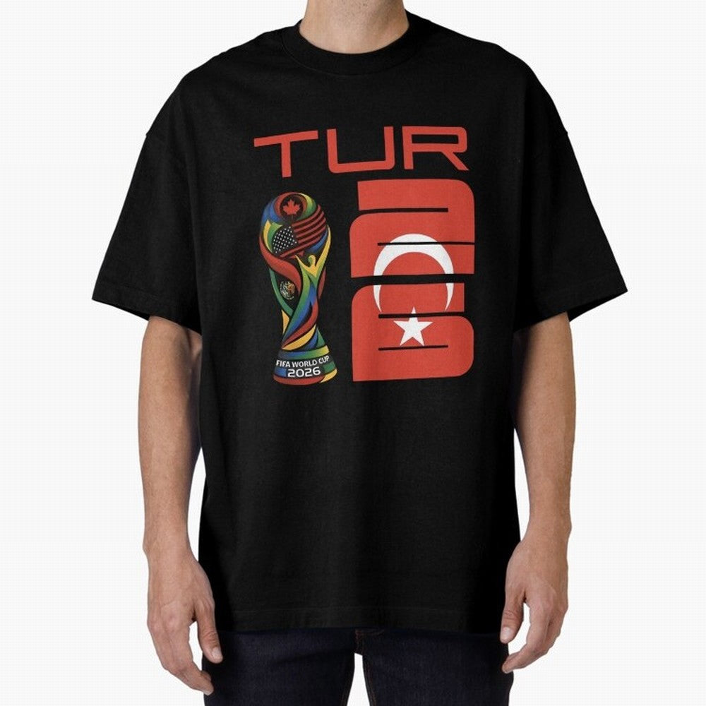 Turkey Football World Cup 2026 Fan Design Oversized T-Shirt Spotlight the FIFA World Cup 2026 Group Stage Journey through Messi, Neymar and Mbappe Highlights, France Pride, Worldwide Fan Energy, Dramatic Goals, Stadium Lights and Championship