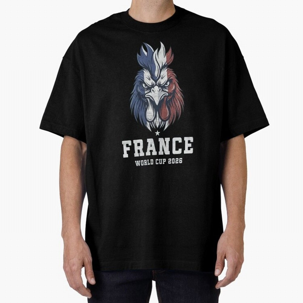 France Football World Cup 2026 Rooster Mascot Art Oversized T-Shirt Celebrate National Team Dreams in Global Football Passion for FIFA World Cup 2026 Group Stage, Celebrating Neymar, England, France and Netherlands, Soccer Culture, Superstar