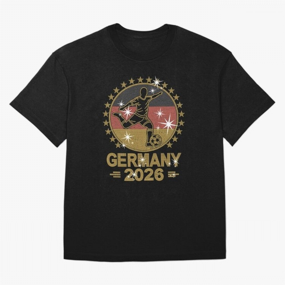 Germany Soccer World Cup 2026 Glitter Style Fan Art Oversized T-Shirt Get Ready for the FIFA World Cup 2026 USA Canada Mexico Journey through Mbappe and Neymar Highlights, Brazil, Portugal and Argentina Pride, Classic Soccer Heritage, Championship
