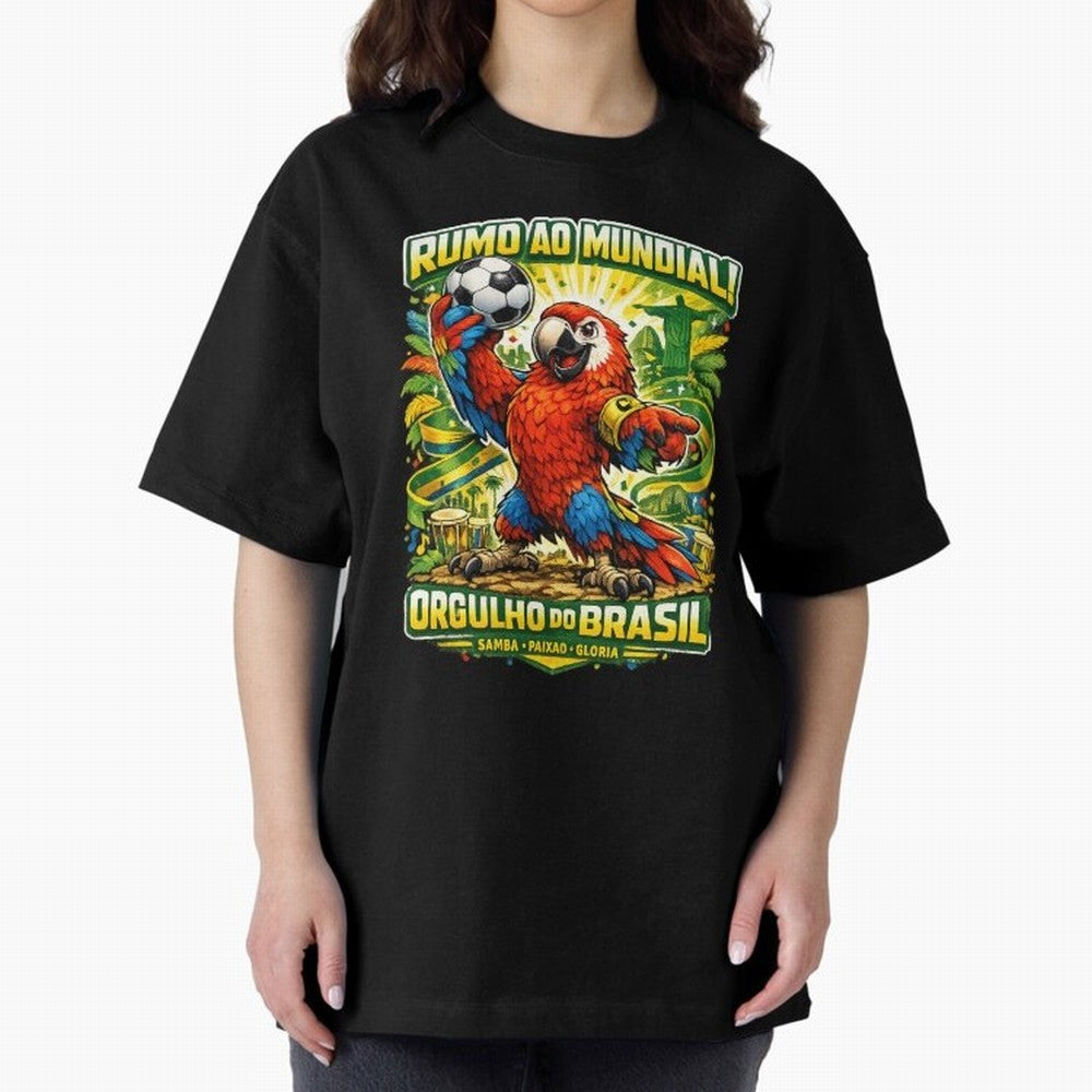 Brazil World Cup 2026 Macaw Fan Art Oversized T-Shirt Fuel Match Day Hype around FIFA World Cup 2026 Group Stage, Mbappe, France and Portugal, Game Day Rituals, Football Legends, Country Pride and the Road to the Final; Perfect for Supporters Who