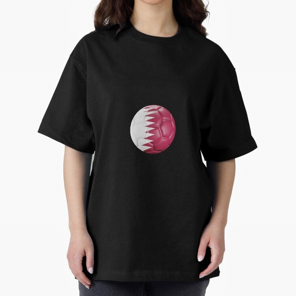 Qatar Flag Ball Oversized T-Shirt Celebrate Fan Culture around Match Day Hype around FIFA World Cup 2026 USA Canada Mexico, Messi and Cristiano Ronaldo, England, Global Supporter Spirit, Legendary Goals, National Colors and Tournament Celebration;